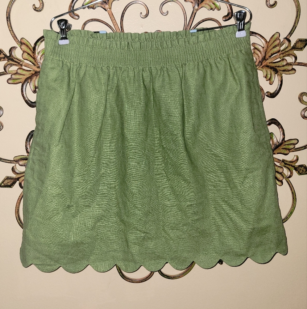 J. Crew Olive Green Scalloped Hem Mini Skirt